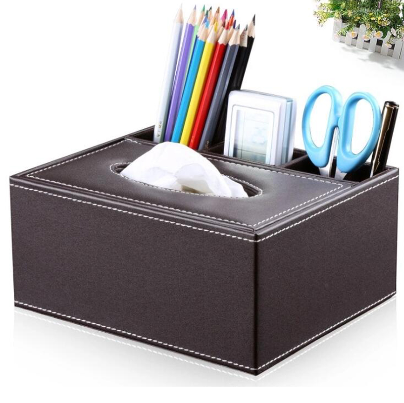 Leather PU Pen Container, Stationery Storage Container Office Desktop Organizer