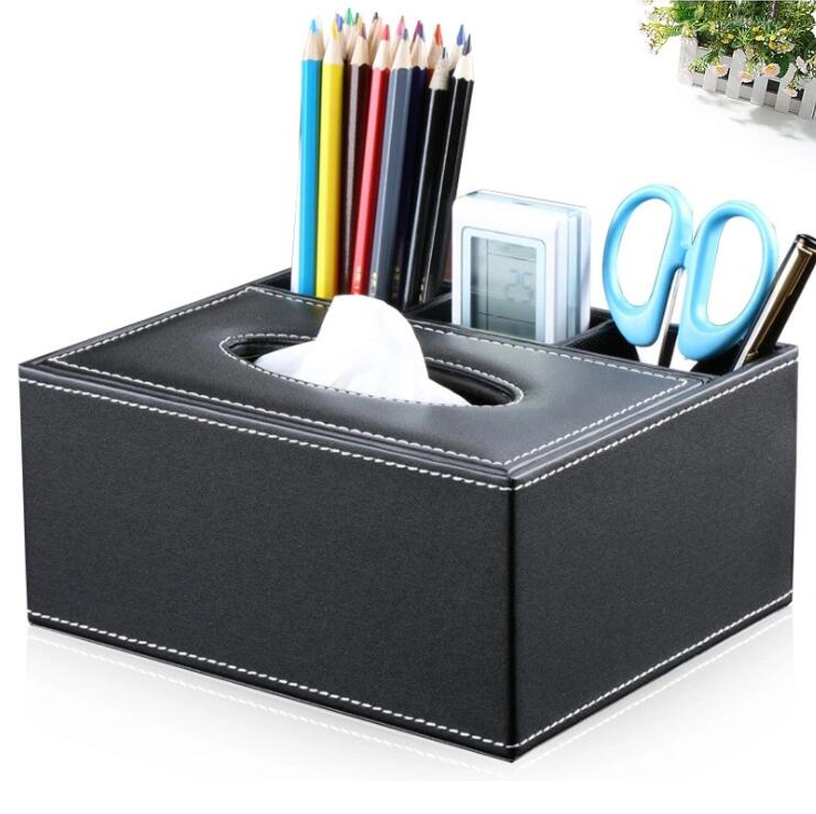 Leather PU Pen Container, Stationery Storage Container Office Desktop Organizer