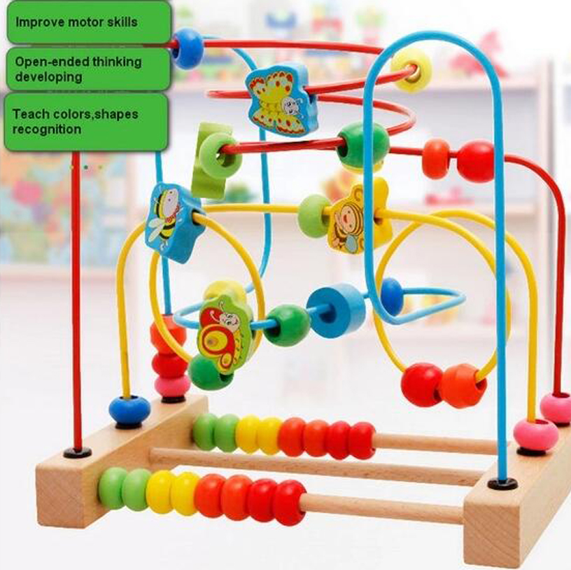 Wooden Beads Maze Abacus Geometric Stacking Blocks Wooden Toy