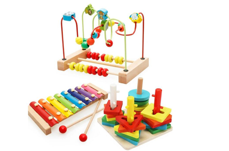 Wooden Beads Maze Abacus Geometric Stacking Blocks Wooden Toy