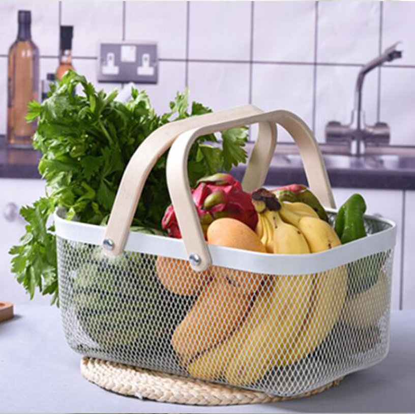 Fruit Storage Basket with Wooden Handle
