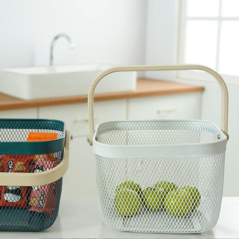 Fruit Storage Basket with Wooden Handle