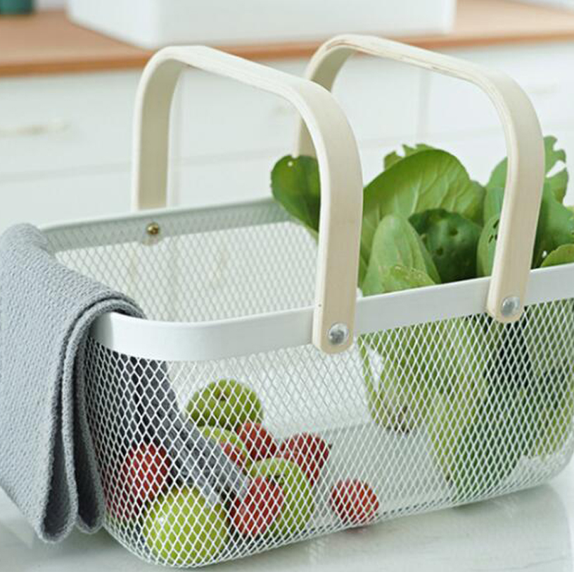 Fruit Storage Basket with Wooden Handle