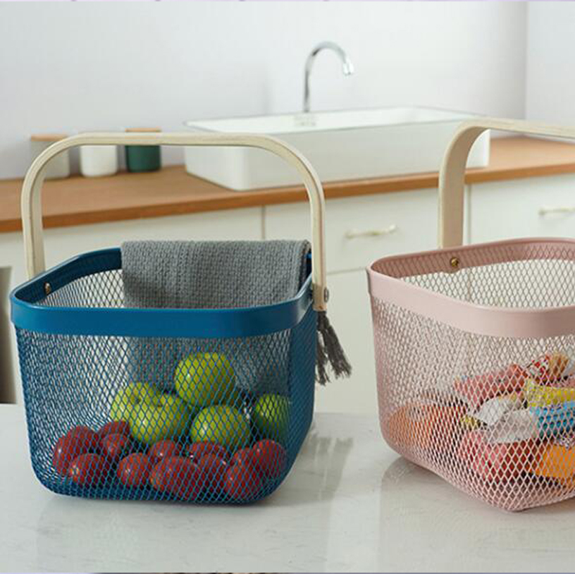 Fruit Storage Basket with Wooden Handle