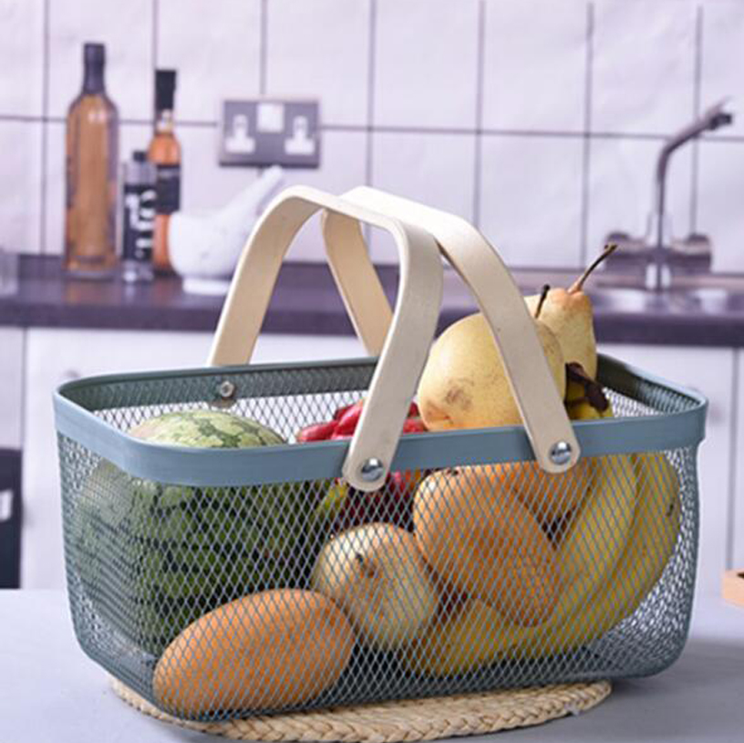 Fruit Storage Basket with Wooden Handle