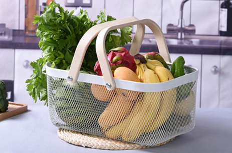 Fruit Storage Basket with Wooden Handle