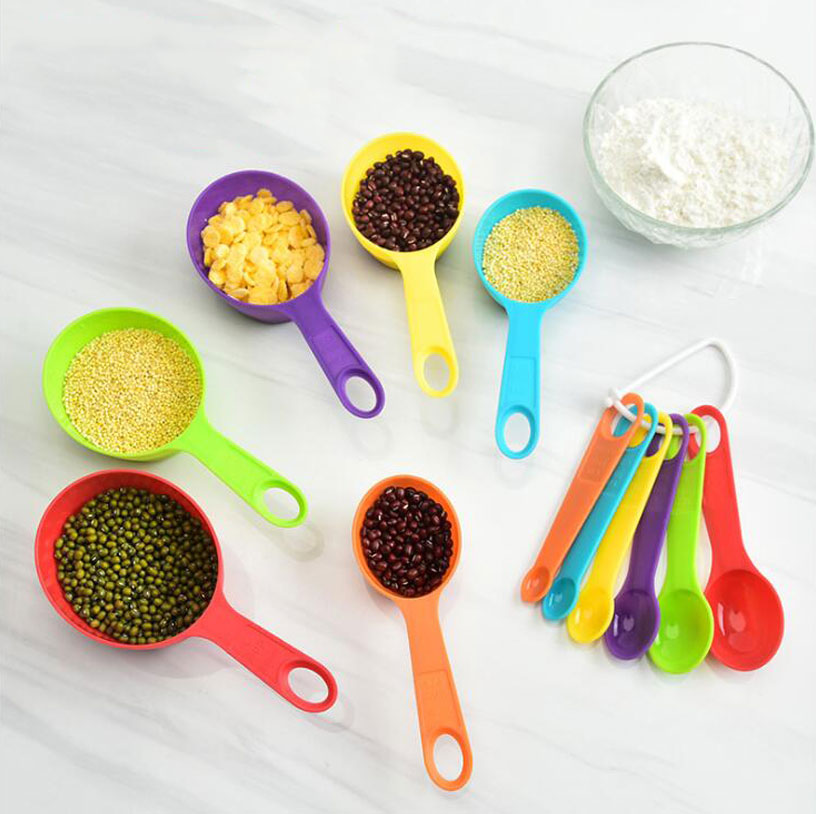 10Pcs/Set Measuring Cup Spoons Pure Color Combination Cute Measuring Tools  Spoons Kitchen Gadgets Measuring Cup Baking Tools GREEN