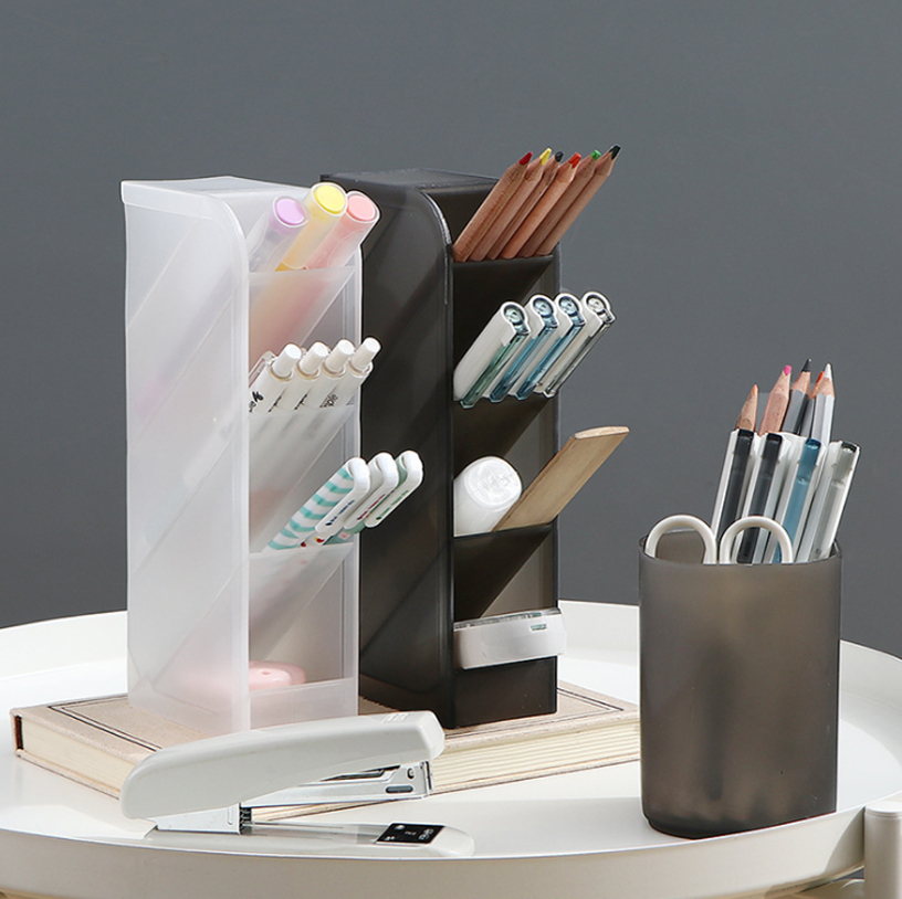 Oblique pen holder transparent multi-cell storage box