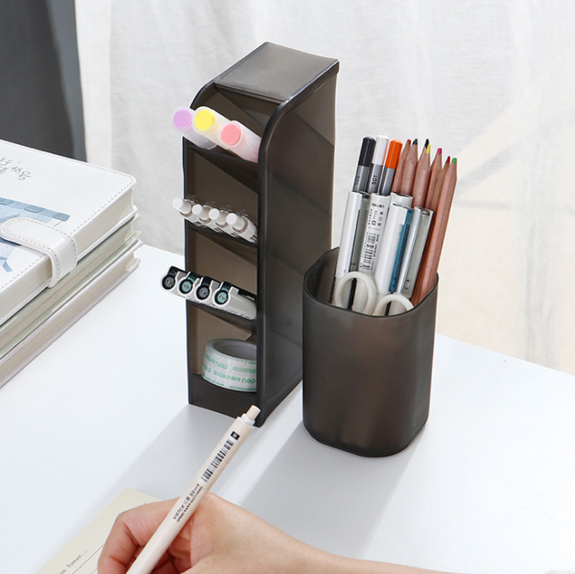 Oblique pen holder transparent multi-cell storage box