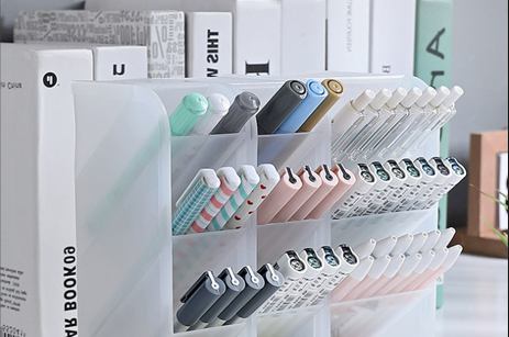 Oblique pen holder transparent multi-cell storage box