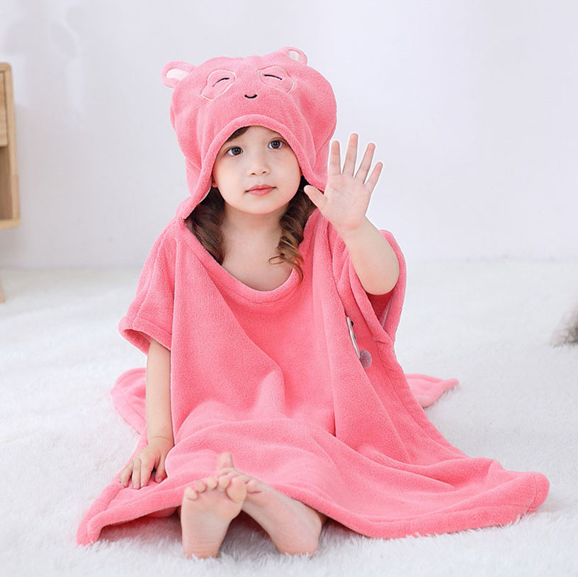 Coral Fleece Cartoon Beach Towel With Hood For Baby