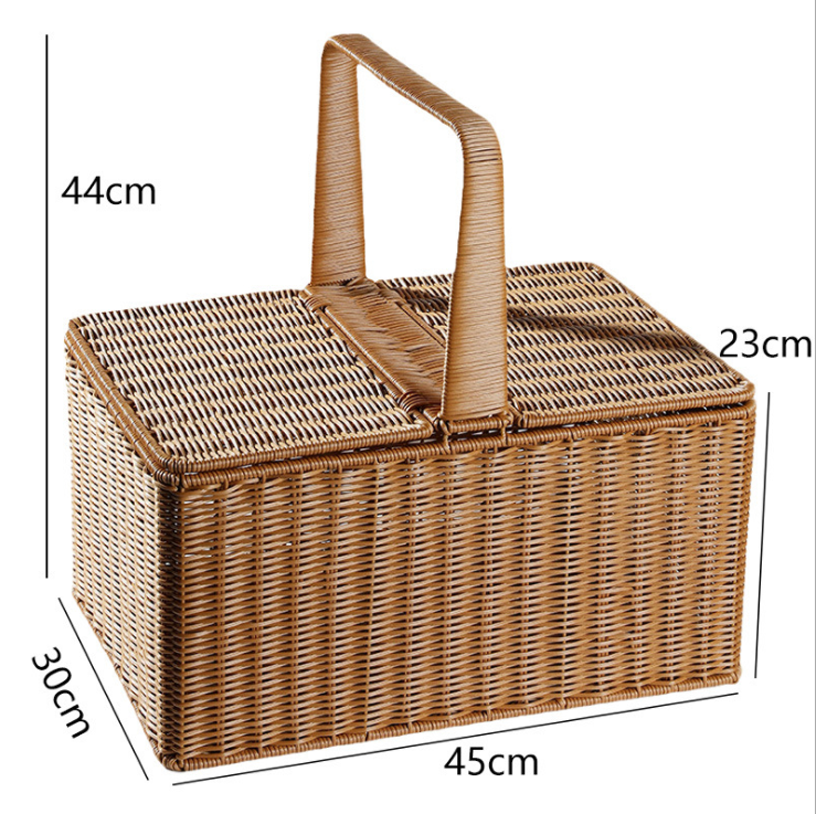 Plastic Rattan Storage Basket Outdoor Picnic Basket With Cover