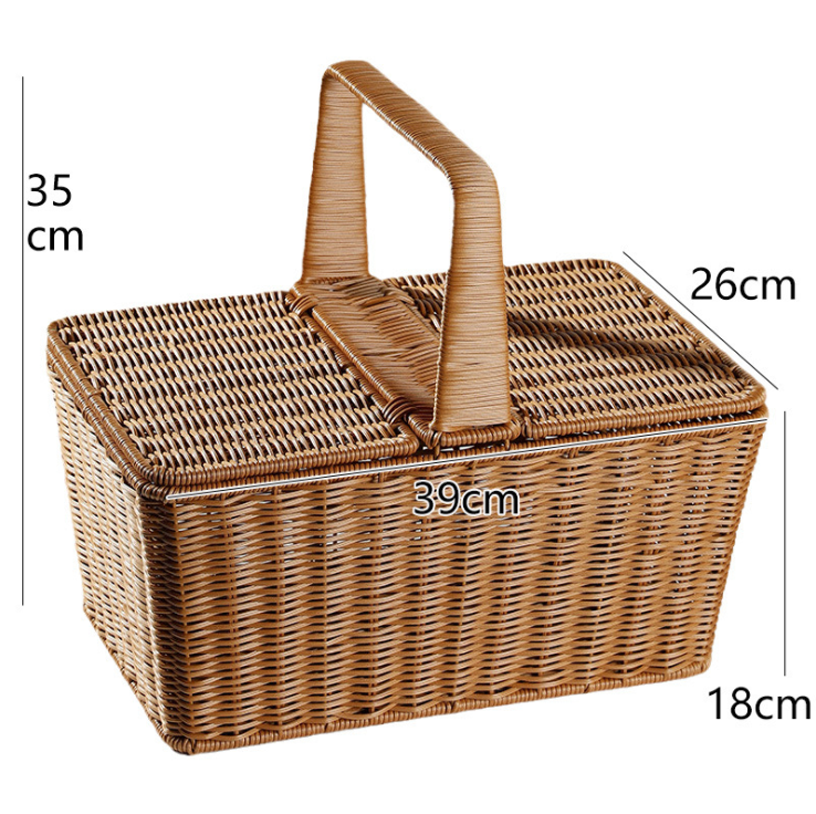 Plastic Rattan Storage Basket Outdoor Picnic Basket With Cover