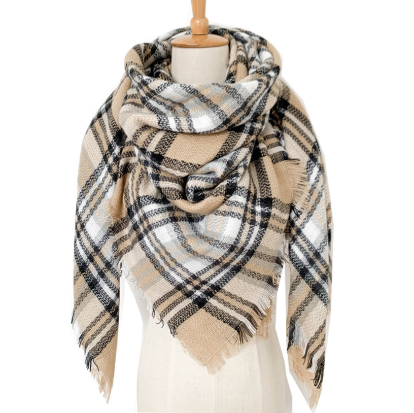 Winter Double-sided Plaid Square Scarf Women Large Scarf