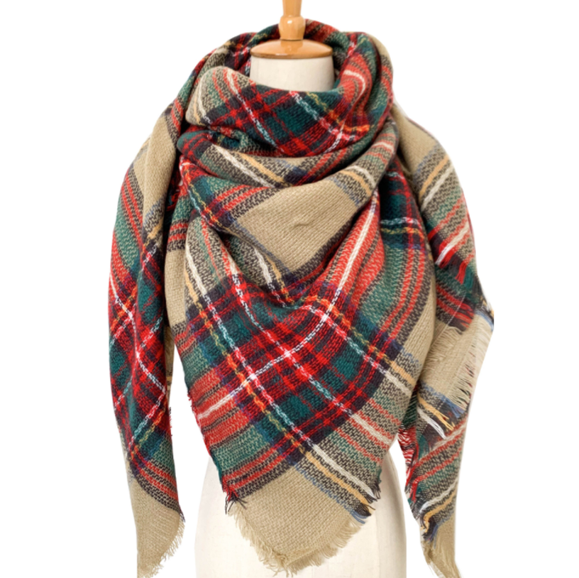 Winter Double-sided Plaid Square Scarf Women Large Scarf