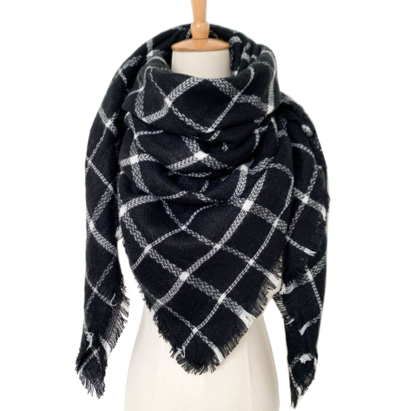 Winter Double-sided Plaid Square Scarf Women Large Scarf