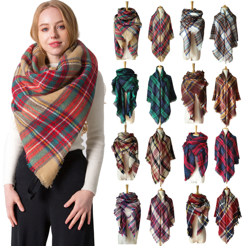 Winter Double-sided Plaid Square Scarf Women Large Scarf