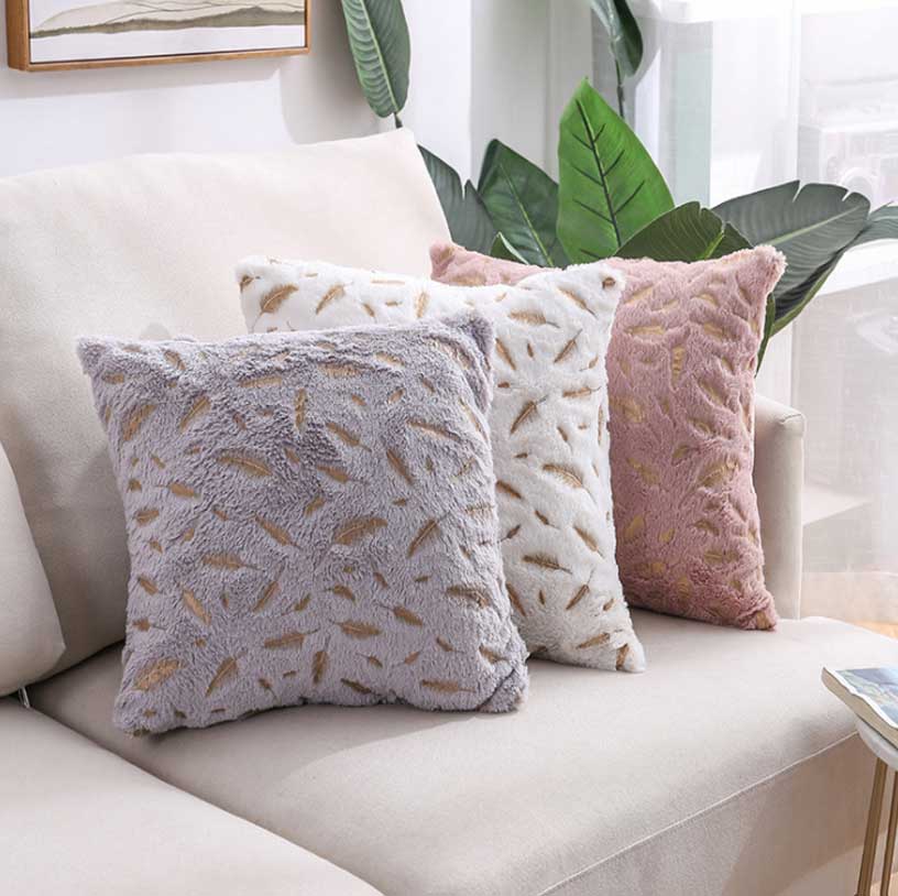 Double Sided Feather Gold Plush Pillowcase Sofa Cushion