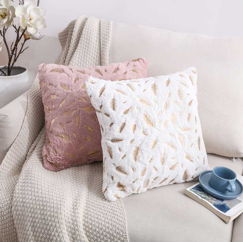 Double Sided Feather Gold Plush Pillowcase Sofa Cushion