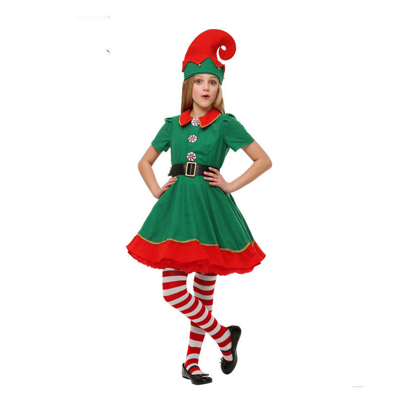 Children's Cute Elf Costume Adult Green Christmas Cosplay Costume