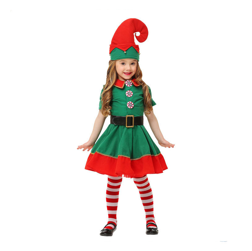 Children's Cute Elf Costume Adult Green Christmas Cosplay Costume