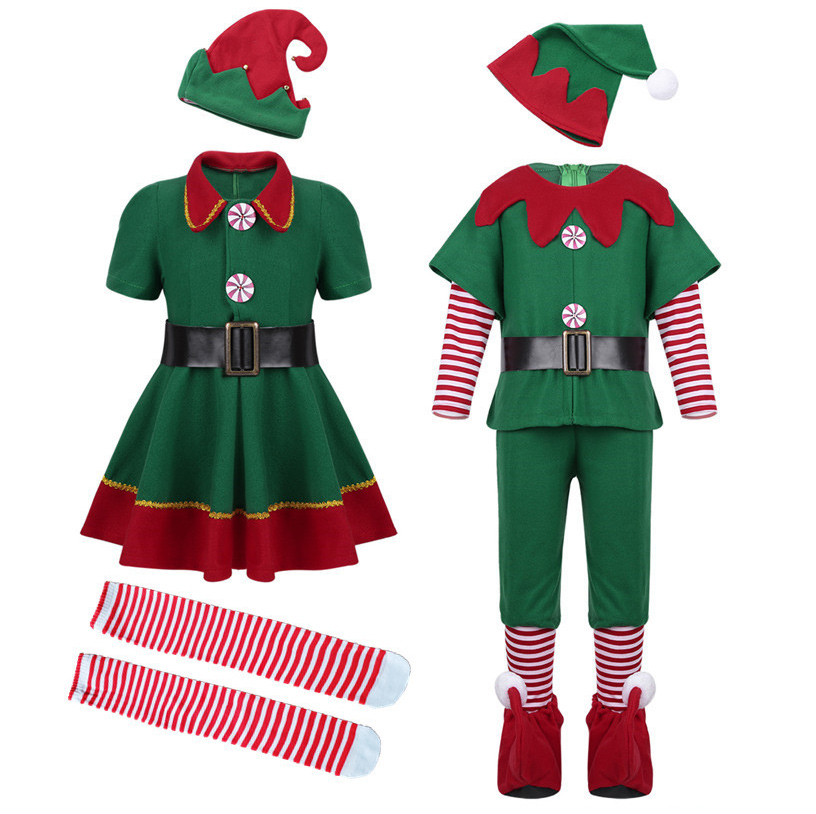 Children's Cute Elf Costume Adult Green Christmas Cosplay Costume