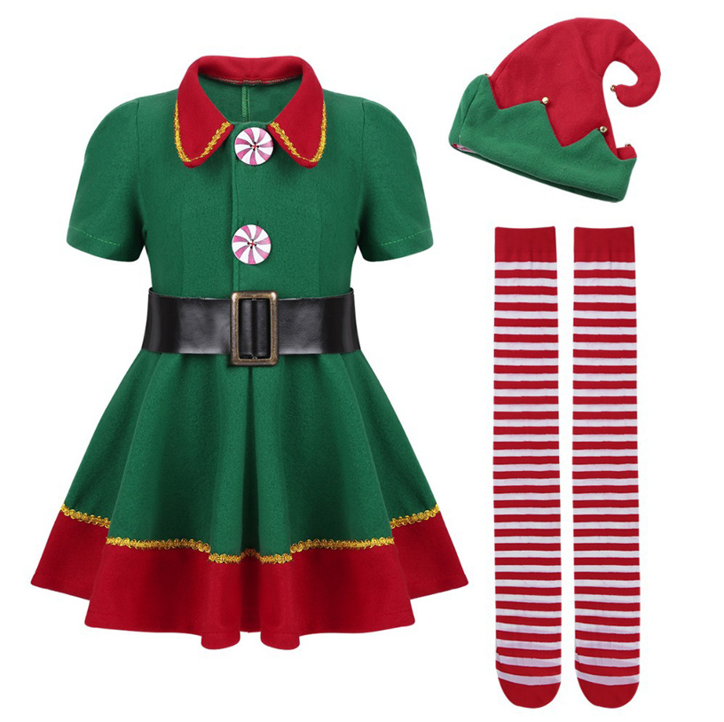 Children's Cute Elf Costume Adult Green Christmas Cosplay Costume