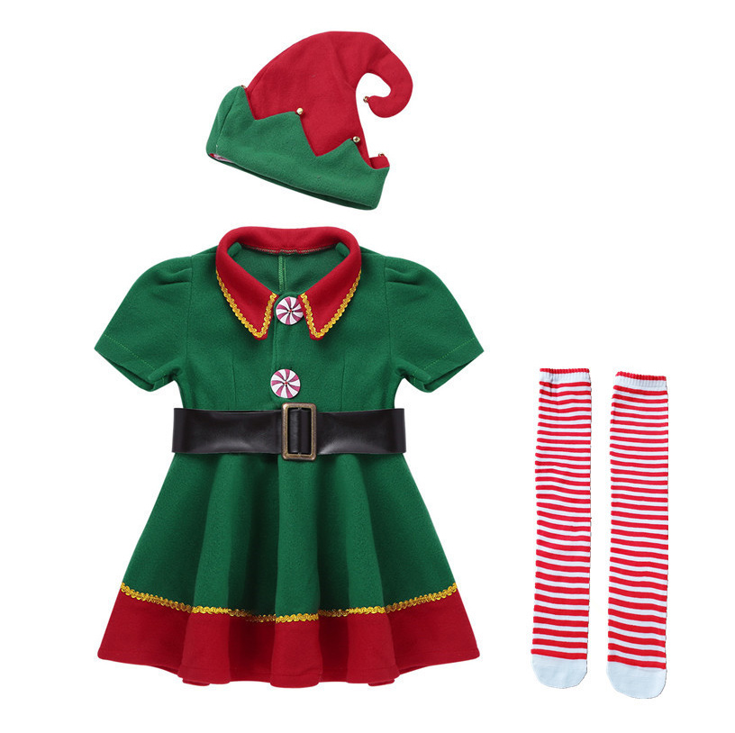 Children's Cute Elf Costume Adult Green Christmas Cosplay Costume