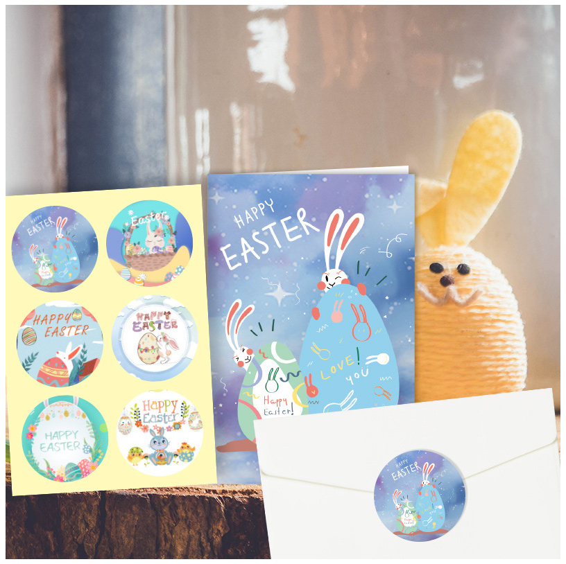 Easter Greeting Card Party Invitation Card Envelope Sticker 6 Set