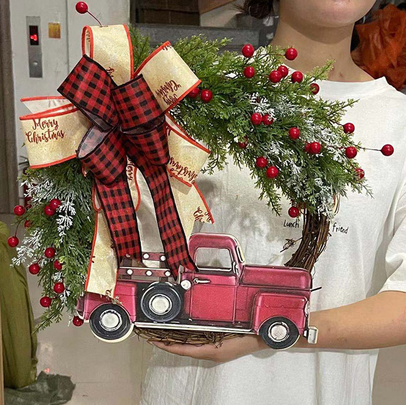 Festival Decorate Buffalo Check Bow Truck Wreath