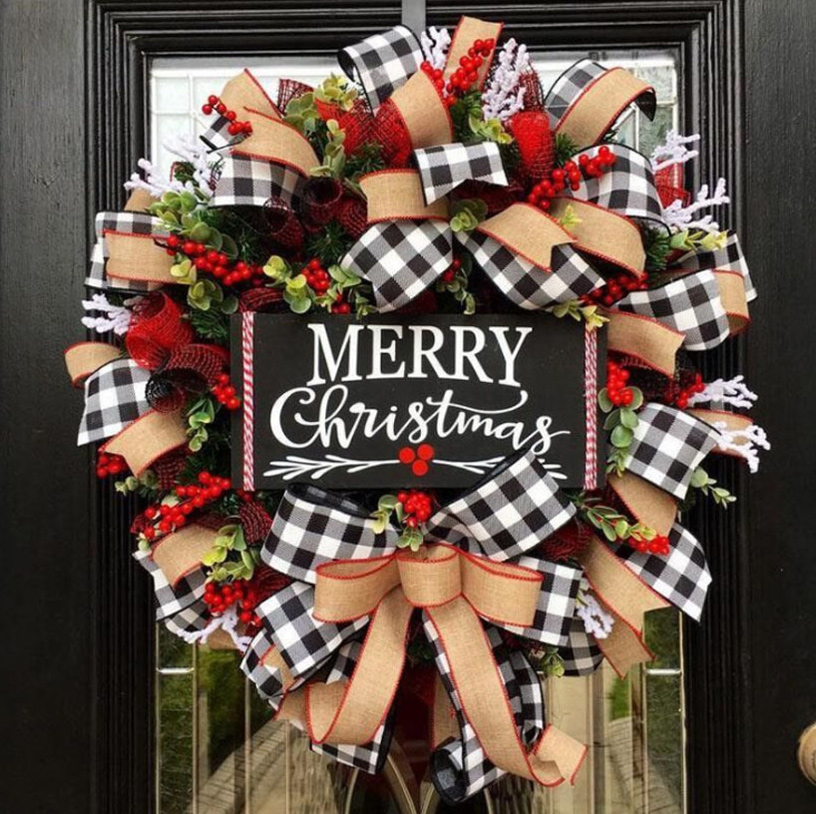 Festival Decorate Buffalo Check Bow Truck Wreath