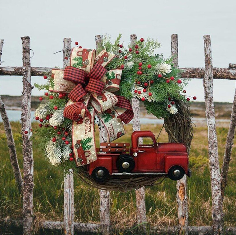 Festival Decorate Buffalo Check Bow Truck Wreath