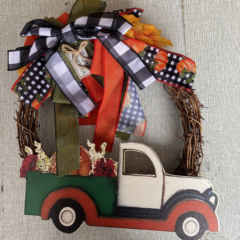 Festival Decorate Buffalo Check Bow Truck Wreath