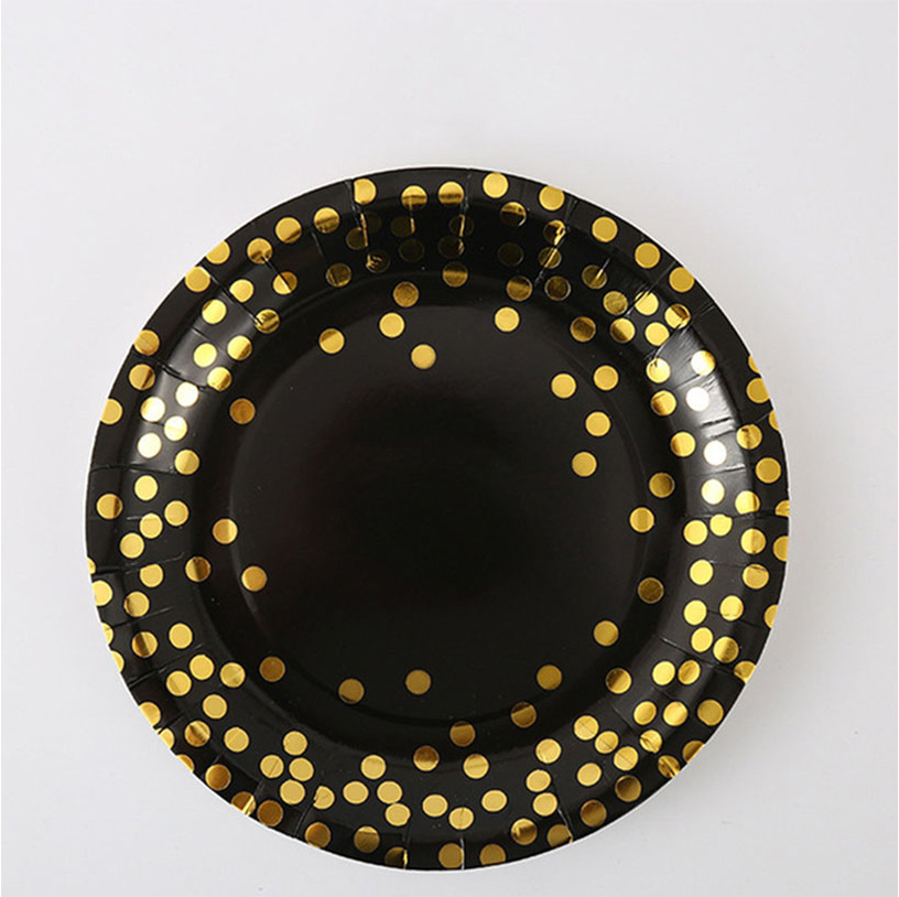 Party Decoration Golden Dots Paper Plate Straw Tissue Set