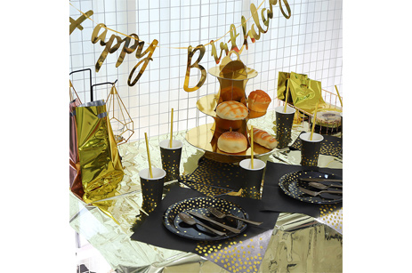 Party Decoration Golden Dots Paper Plate Straw Tissue Set