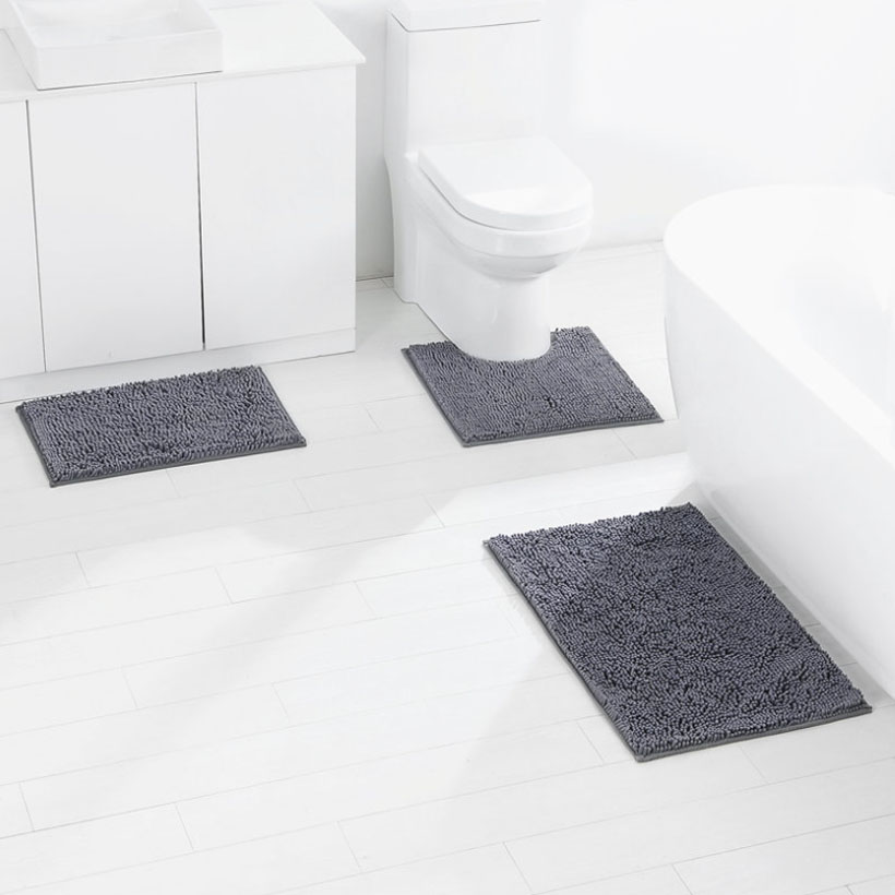 Chenille Bathroom Absorbent Floor Mat 3pcs Set