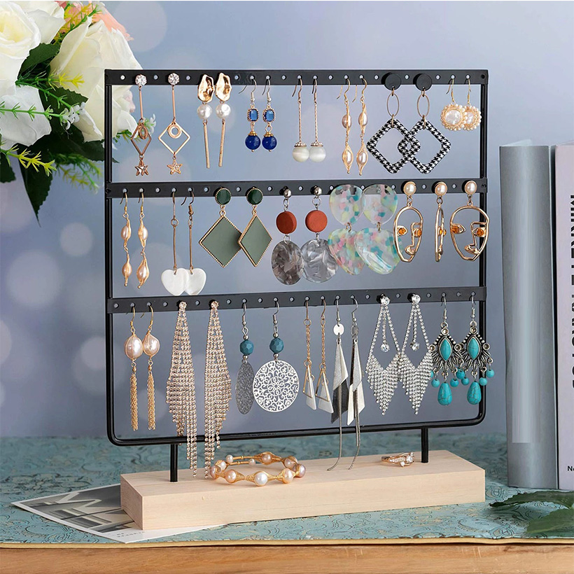 Wooden Base Earring Rack Detachable Jewelry Display Rack