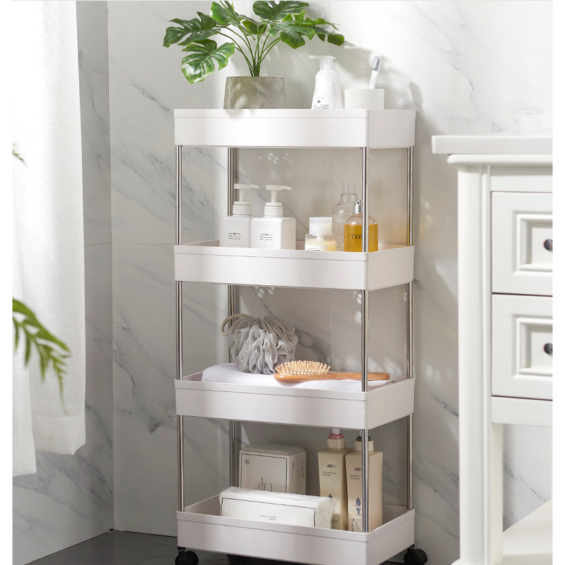 Multilevel Removable White Cart Storage Rack With Wheels
