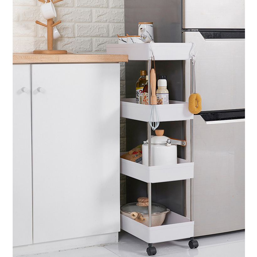 Multilevel Removable White Cart Storage Rack With Wheels