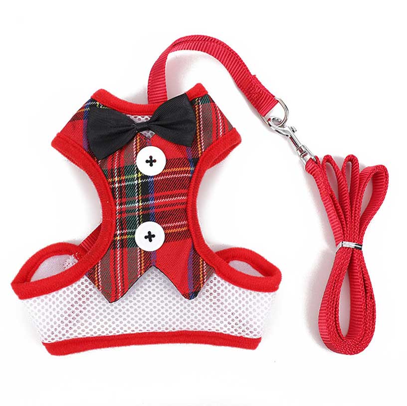 Pet Plaid Bow Leash For Dog Walking