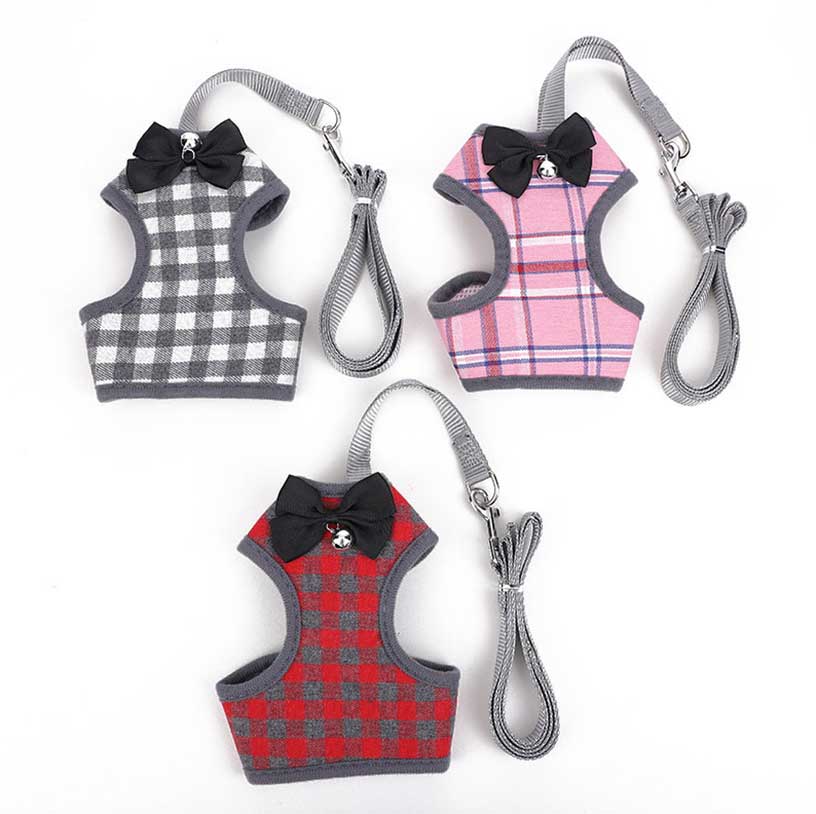 Pet Plaid Bow Leash For Dog Walking