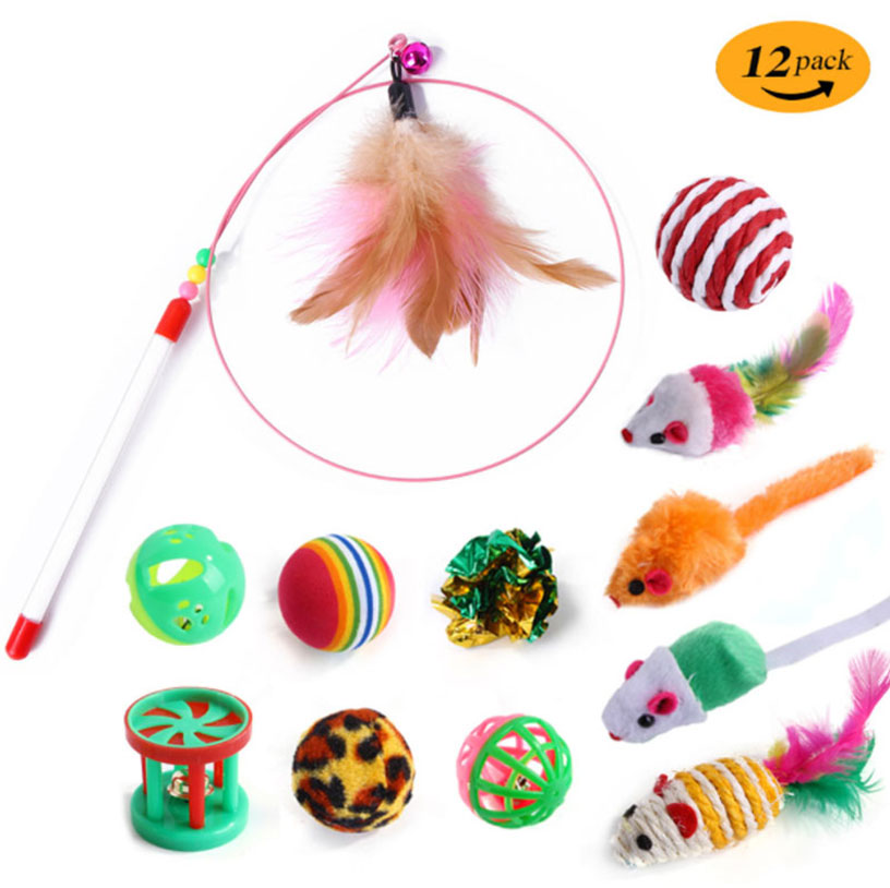 Pet Cat Toy Set Teaser Cat Stick Plush Mouse Set