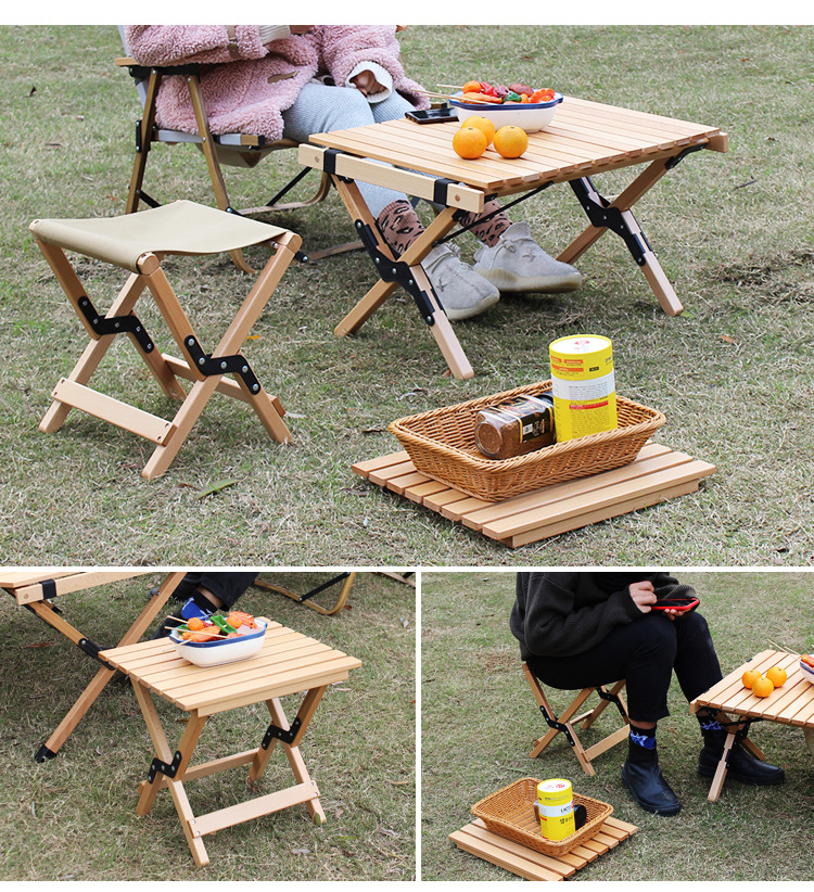 Outdoor wood camping table and bench