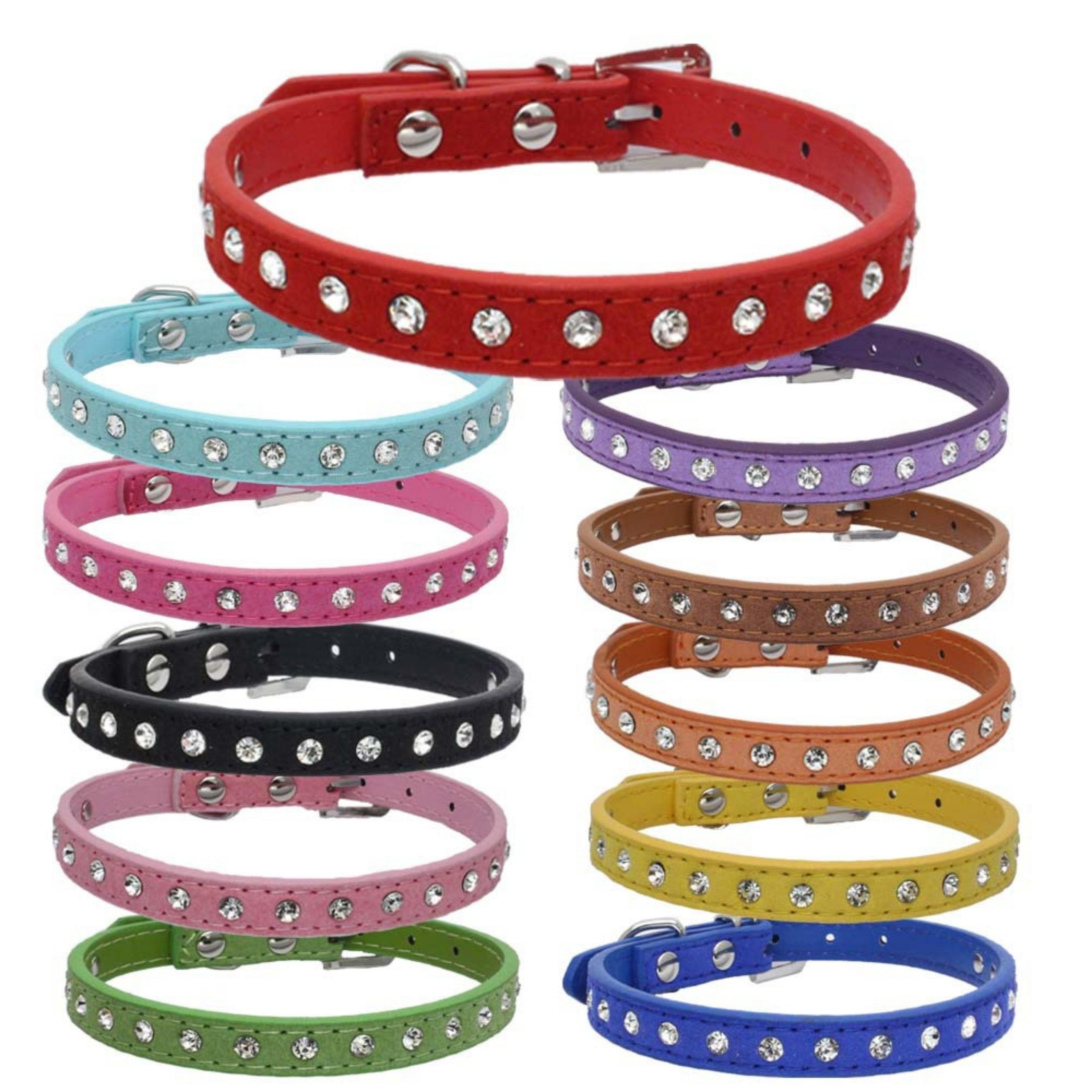 Adjustable Crystal Studded Leather Pet Collar