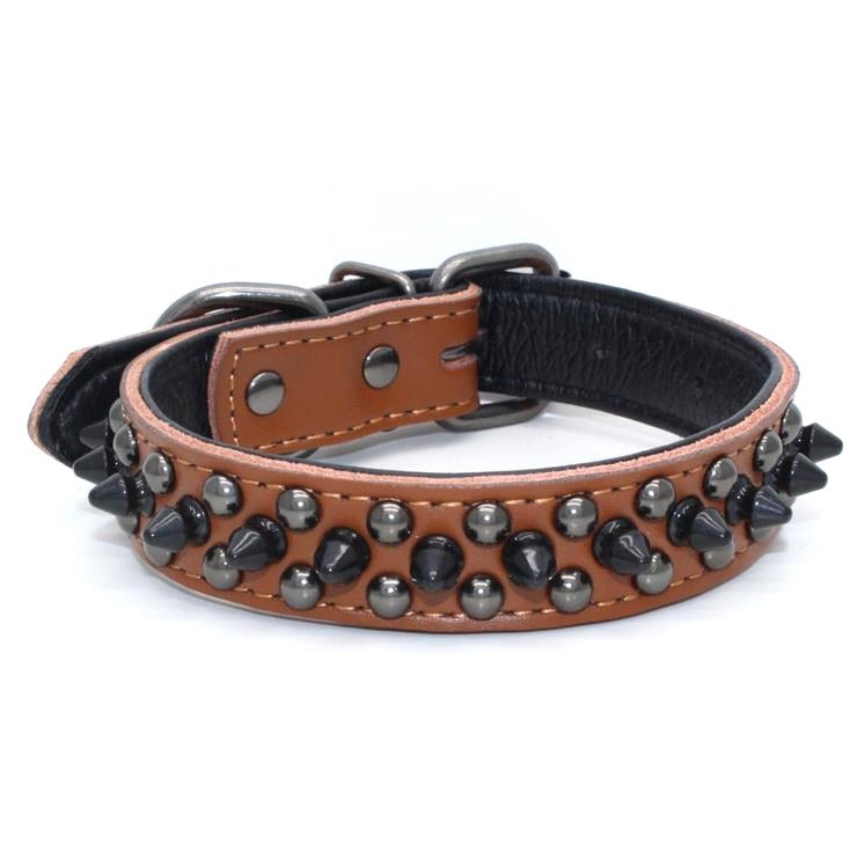 Adjustable Crystal Studded Leather Pet Collar
