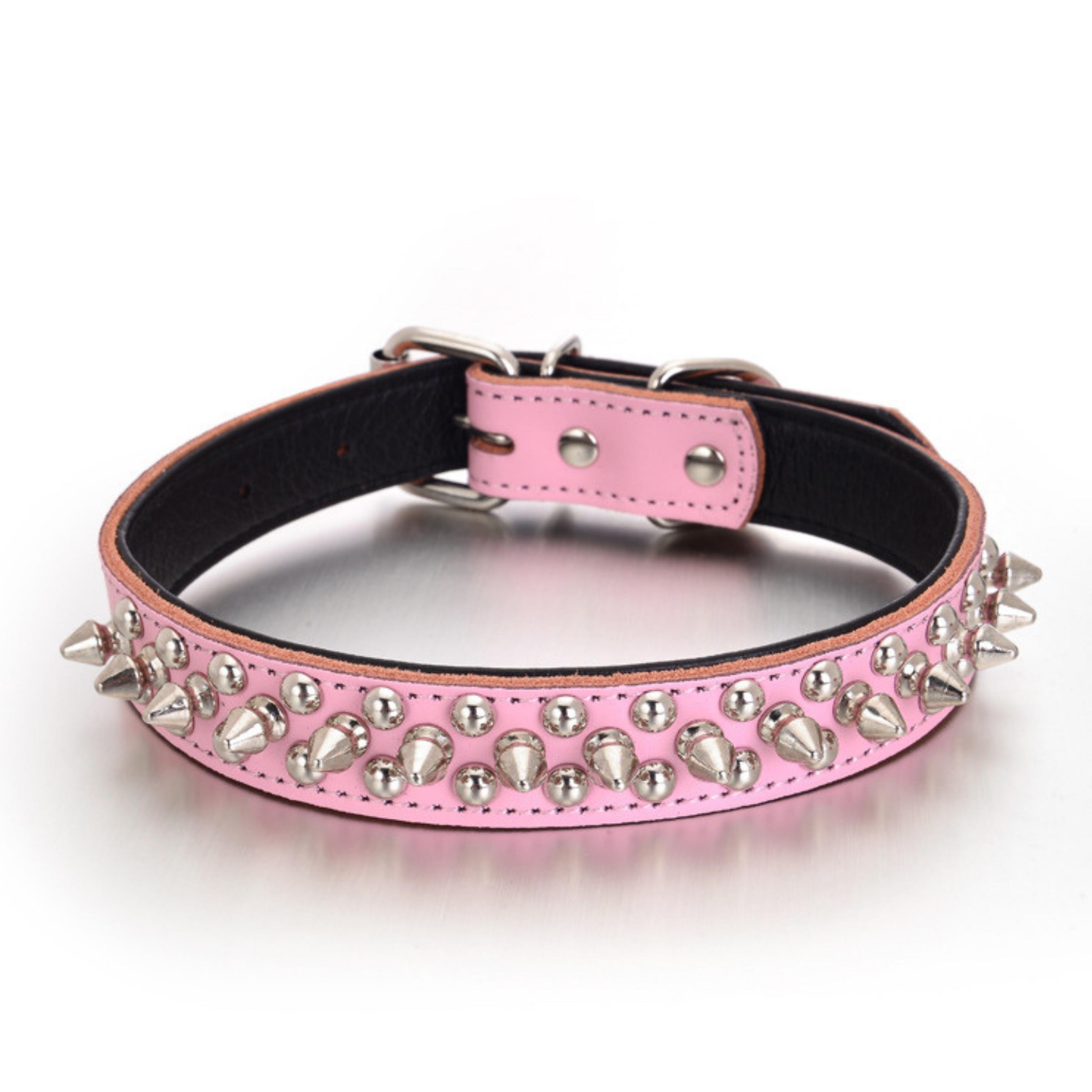 Adjustable Crystal Studded Leather Pet Collar