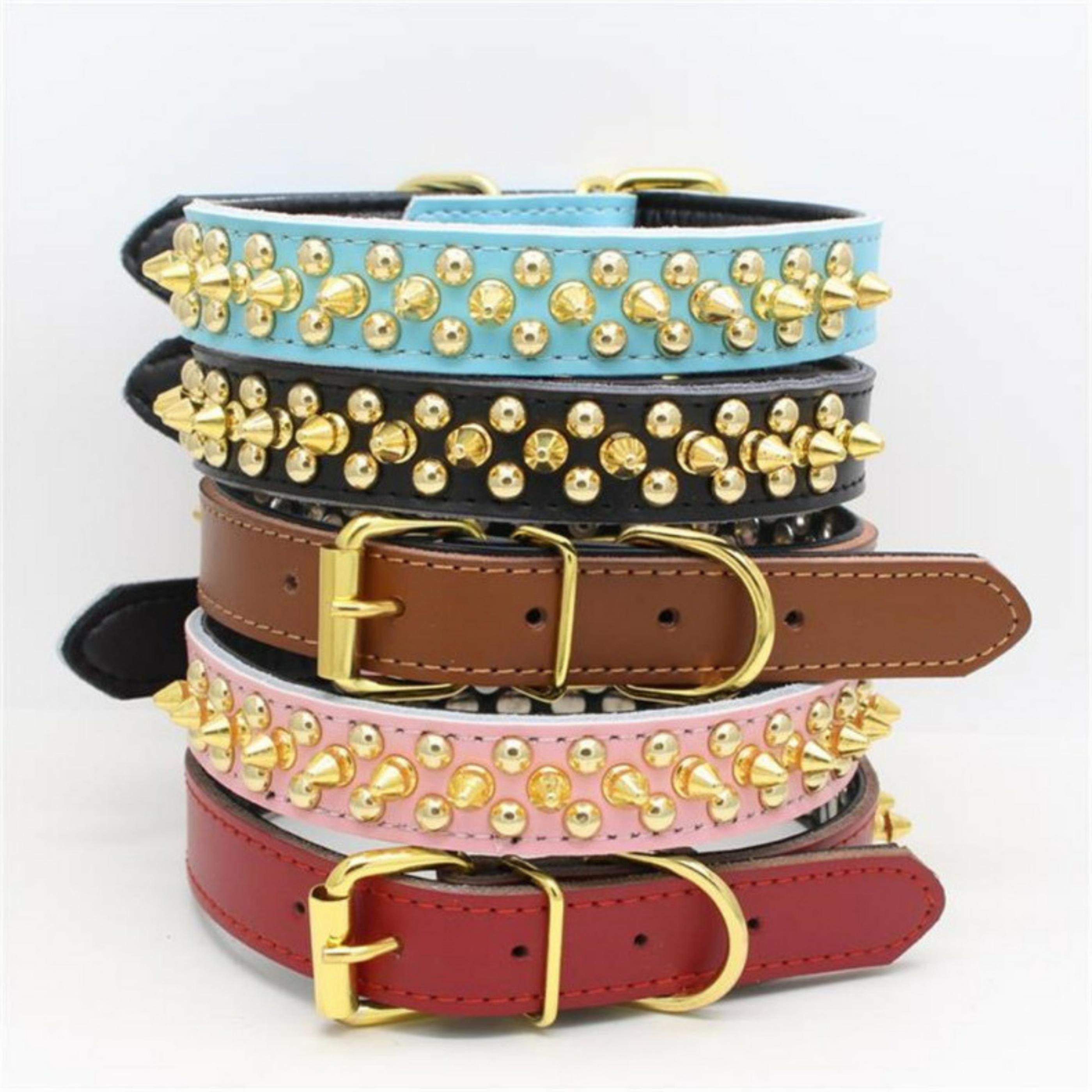 Adjustable Crystal Studded Leather Pet Collar