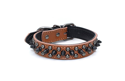 Adjustable Crystal Studded Leather Pet Collar