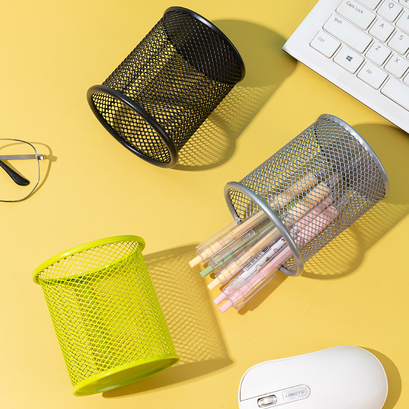 mesh metal round pencil cup pen holders